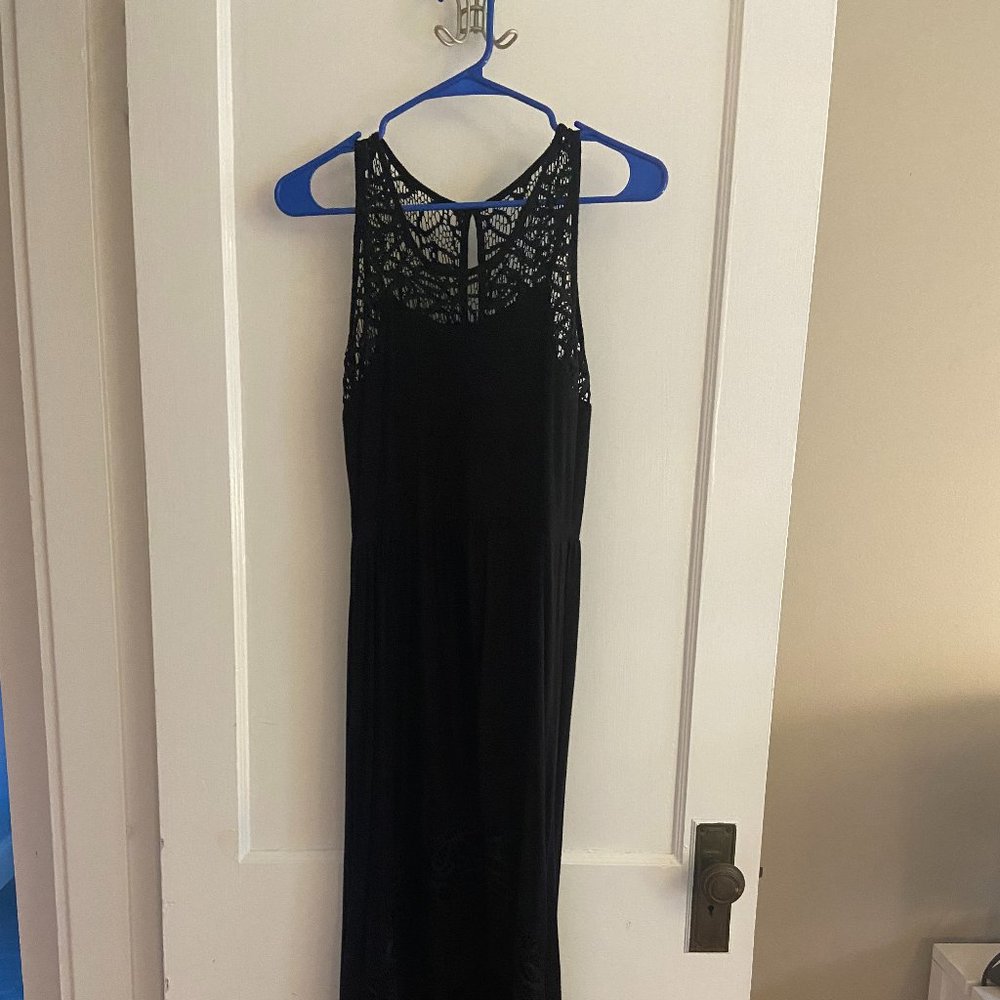 High-low black dress with lace detail